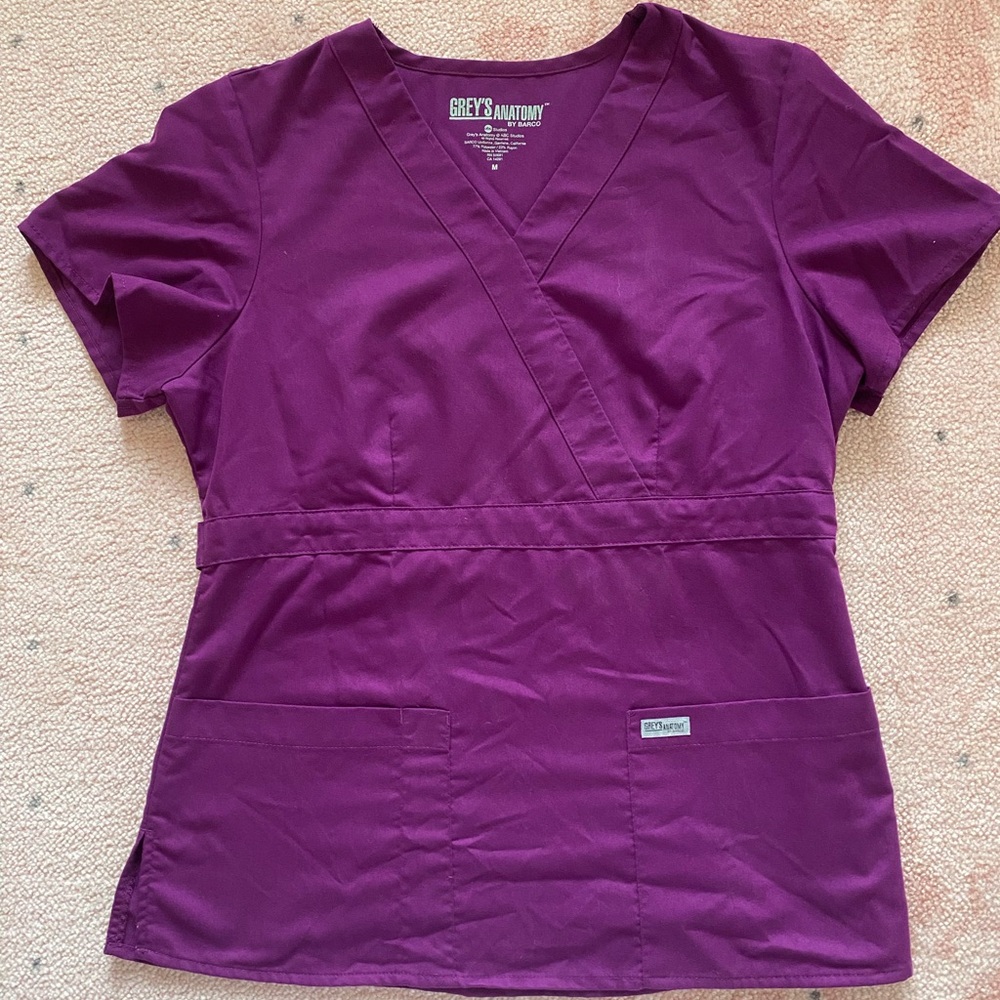 Grey’s Anatomy by Barco Scrub Top in Dark Red Wine Purple, Size Medium M